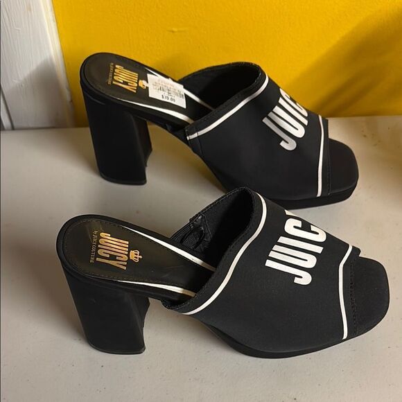 Juicy Couture Black Slide Sandals with 4” Block Heels & Sporty Design Size 11 - Picture 3 of 8